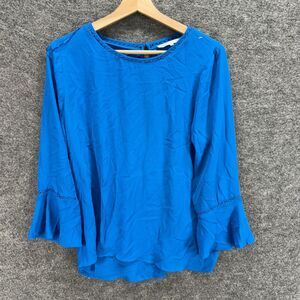 Violet + Claire Blouse Women M Medium Blue Long Sleeve Hook & Eye Casual Solid